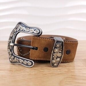 Justin Boots Western Belt Womens Size 30 Brown Leather Studs Rhinestones C20445